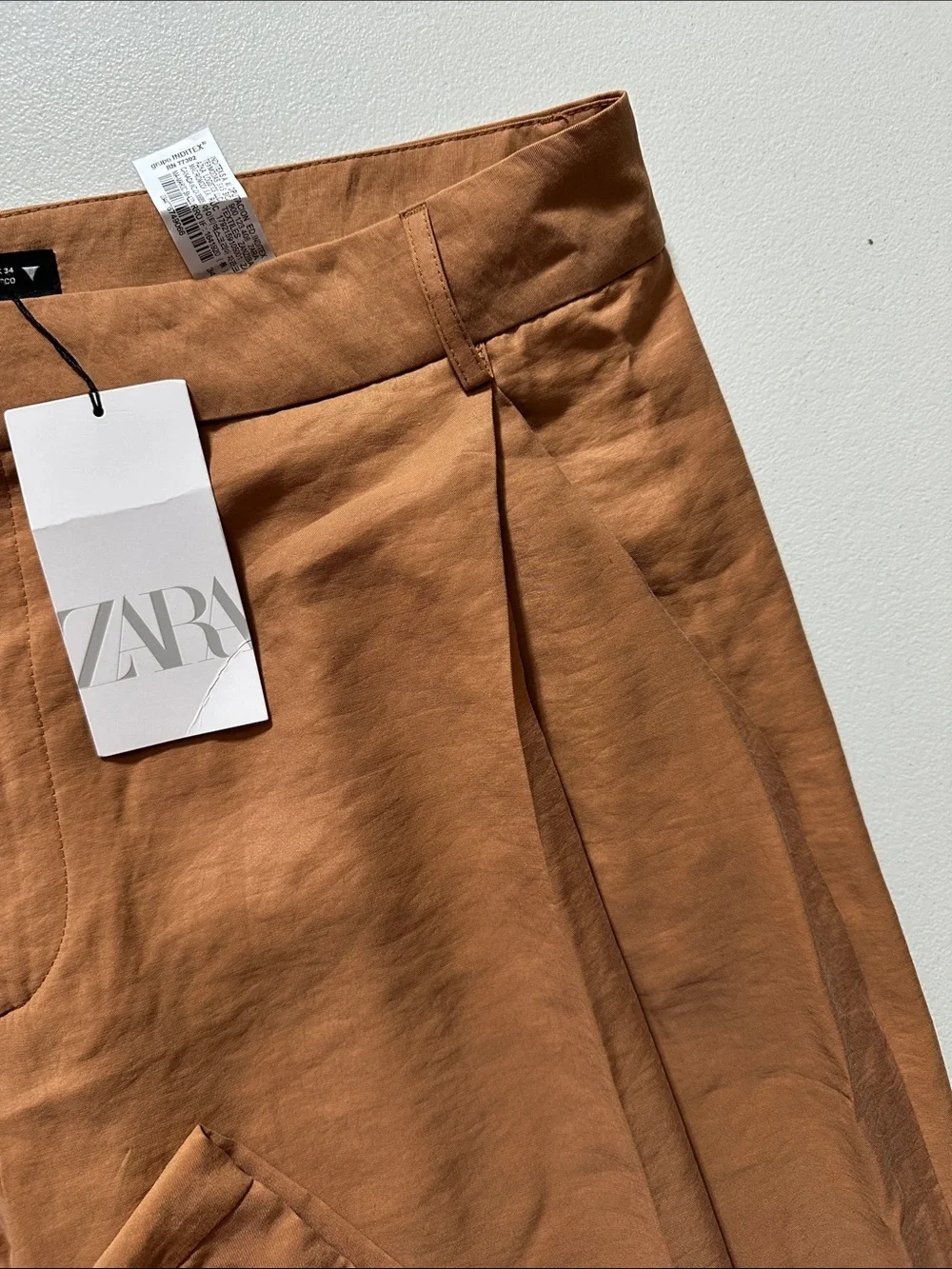 Zara Tan Linen-Blend Straight Trousers